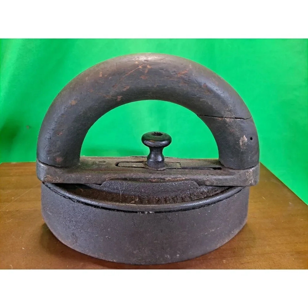 Vintage Clothes Sad Iron Press With‎ Wooden Handle/ Barn Find/ 2 Pieces